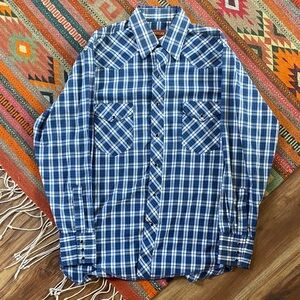 90s Rustler Blue and White Plaid Button Down Shirt